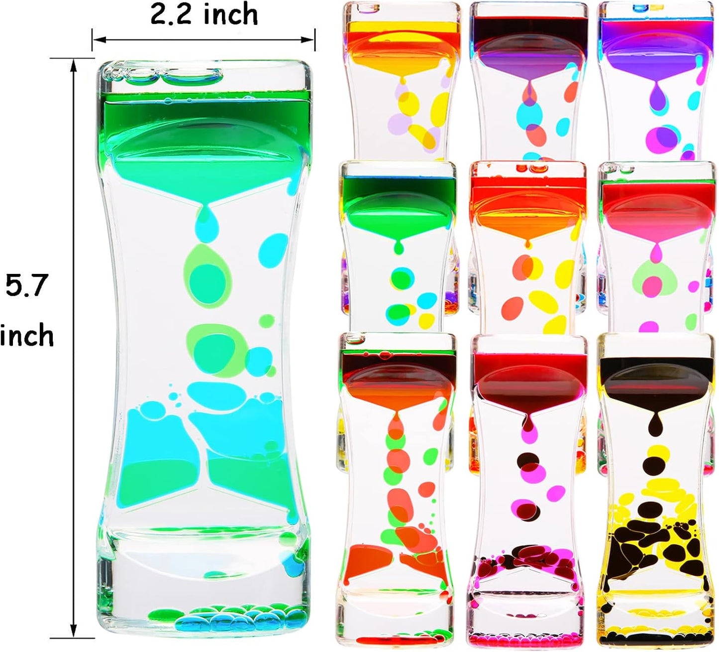 Liquid Motion Bubbler Timer,10 Pack Liquid Bubbler Relaxing Motion Timer Fidget Calming Toys,Sensory Play for Adults and Kid Stress Management,Colorful Hourglass Desk Decor