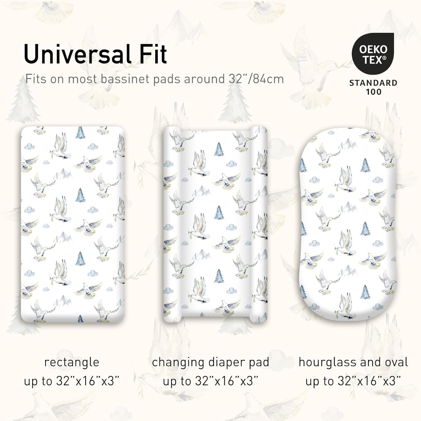 Gllquen Baby Bassinet Sheets 4 Pack, Breathable Cozy Fitted Mattress Sheet, Elastic Travel Crib Fashionable Pattern, Standard Cradle Safe Sheets for Babys Boy Girls 32"x16" (Pigeon)