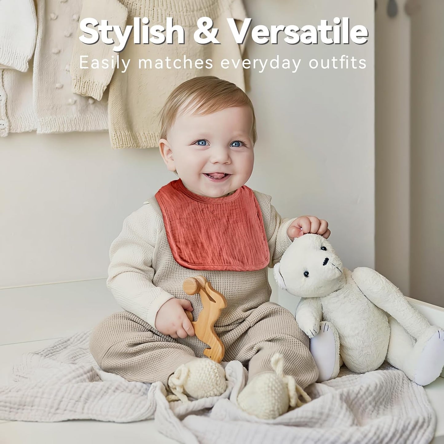 Muslin Baby Bibs for Unisex Boys Girls, Cotton Drool Bibs, Adjustable Newborn Bibs for Drooling and Teething