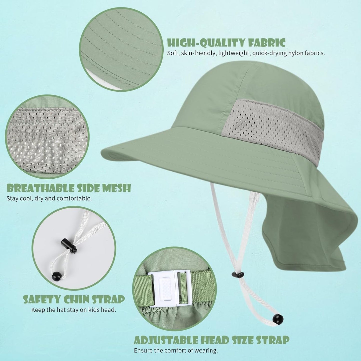 Toddler Baby Sun Hat Kids Summer UPF 50+ for Boys Girls Adjustable Beach Hats with Bucket Wide Brim Age 1-7 Years