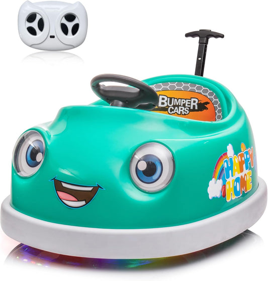 12V Dual Battery Electric Ride on Kids Bumper Car w/Remote Control,360 Degree Spin,Push Rod Rocker Horse Function,3-Speeds Babies & Toddlers Bumping Car Ride on Toy Gift for 1-4 Years Children（Green）