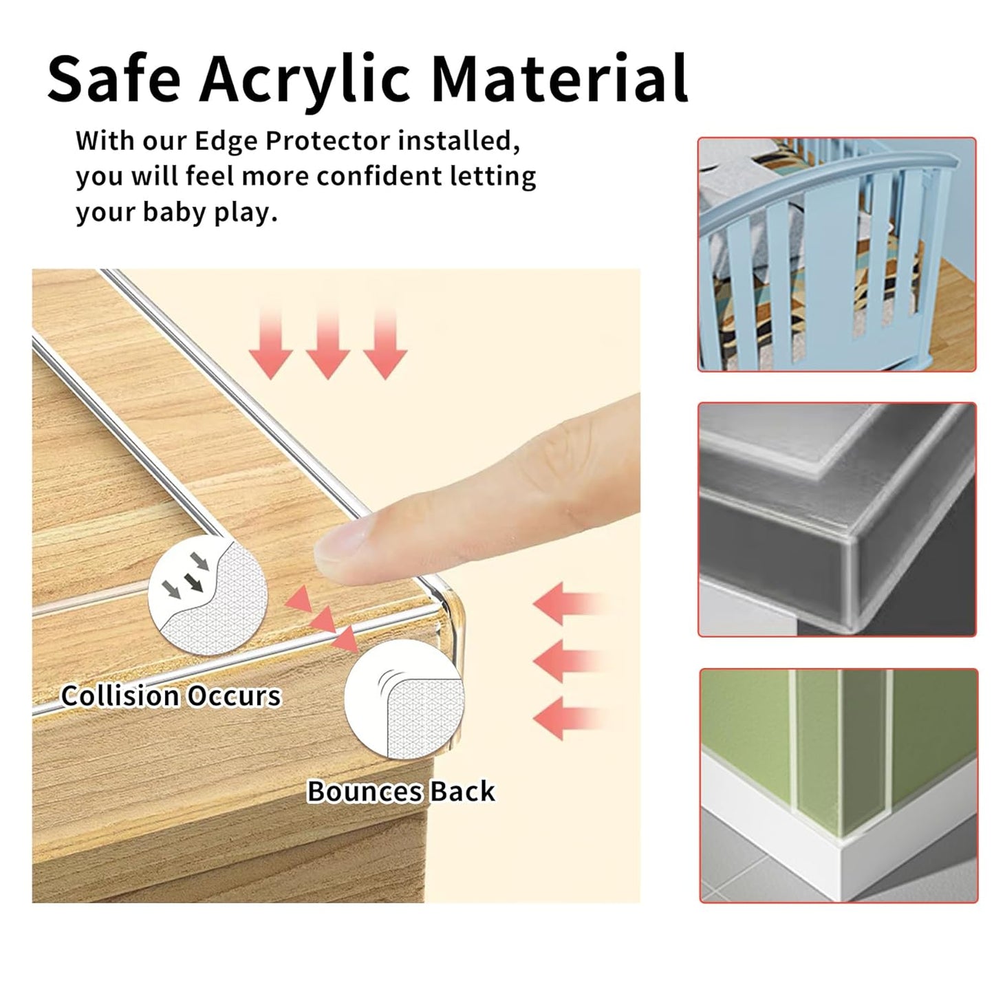 2Pack Baby Proofing Edge Protector for Baby,1.57in x 9.84ft,Clear Edge Protector Strip Sharp Edge Wrap Cover Tape,Corner Bumpers for Furniture,Crib Rail Covers for Teething