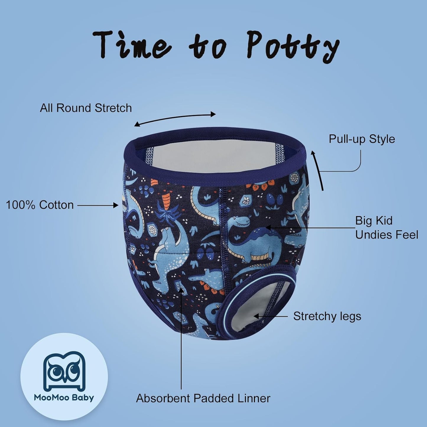 MooMoo Baby Absorbent Potty Training Pants 8 Packs Cotton Training Underwear for Boys 5T