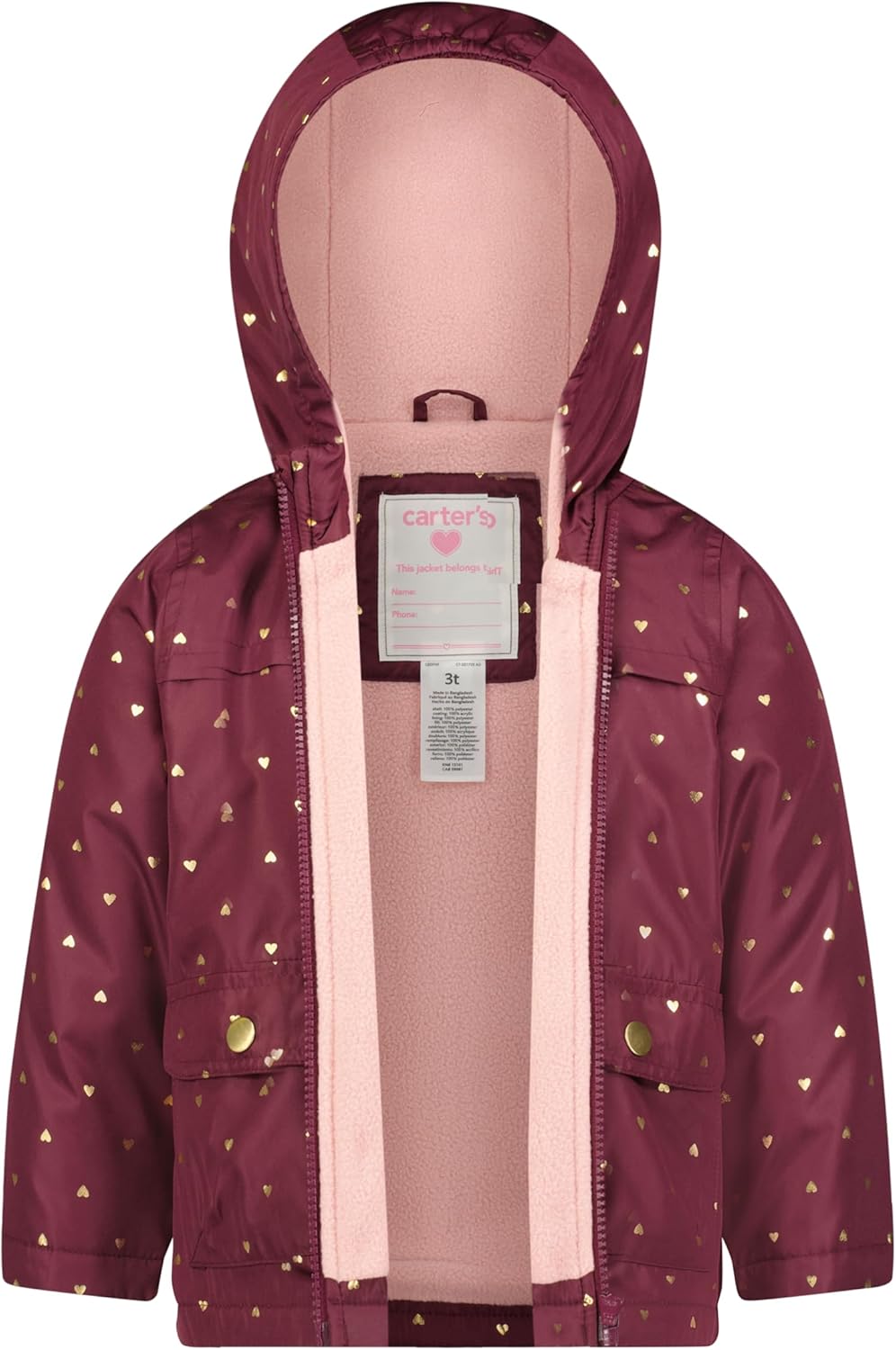 Carter's Toddler Girls Midweight Jacket, Warm, Hooded, Water-Resistant Winter Coat