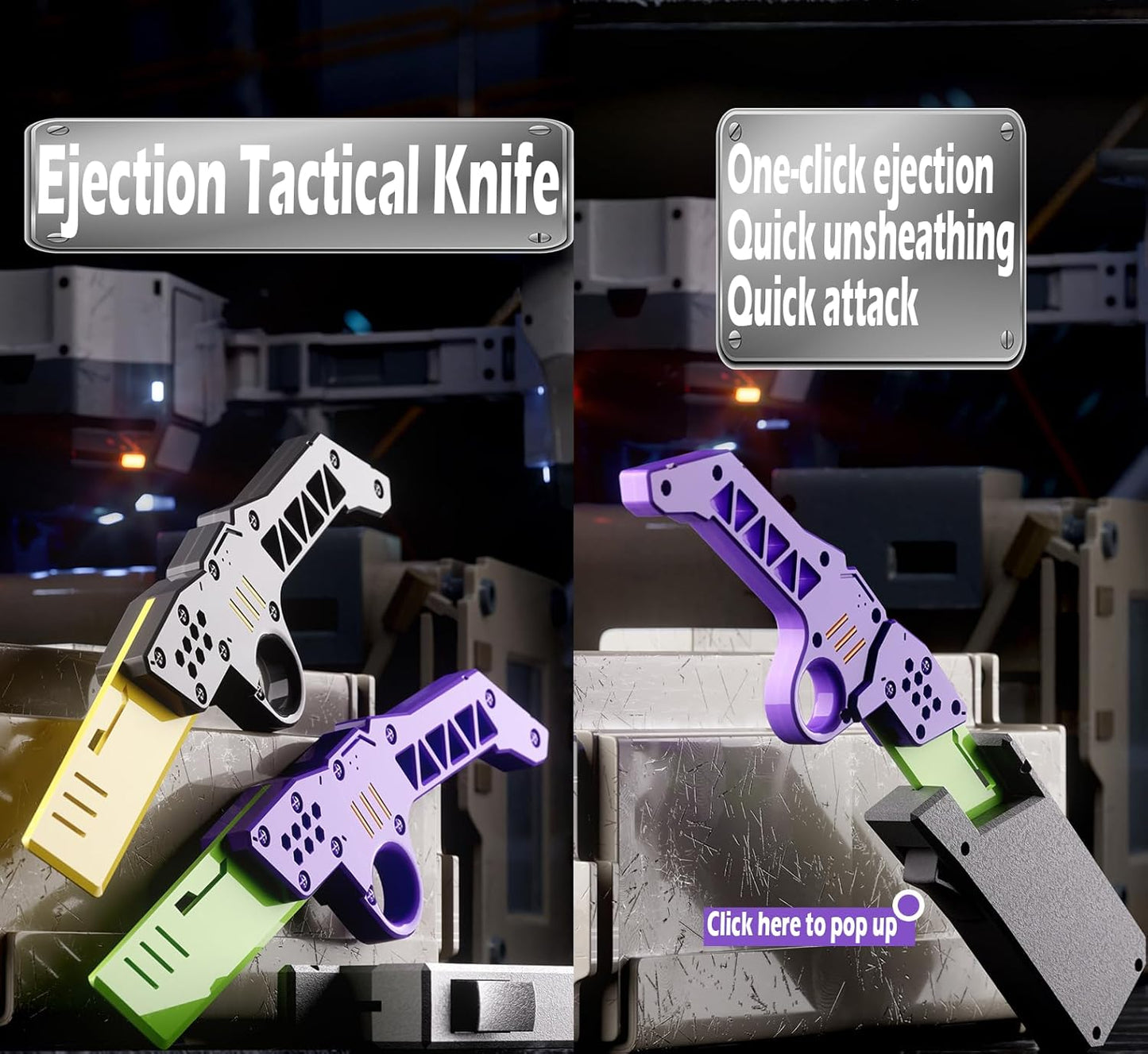 Carrot Radish Catapult Knife- Stress Relief Fidget Toy with Decompression Features - 3D Printed Practice Prop EDC Black Yellow BLYE-N1