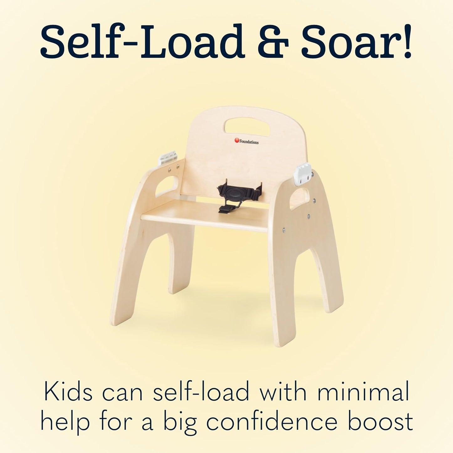 Foundations Easy Serve 7" Wood Feeding Chair for Toddlers, Adjustable Harness, Removable Dishwasher Safe Tray, “No Tip” Base, Baltic Birch Plywood