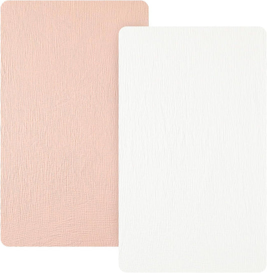 david's kids Muslin Mini Crib Sheets, 2 Pack Cotton Pack N Play Sheets for Boys Girls Neutral, Soft Breathable Baby Sheets Fit Pack N Play, Playard and Mini Crib Mattresses, Snow White & English Rose