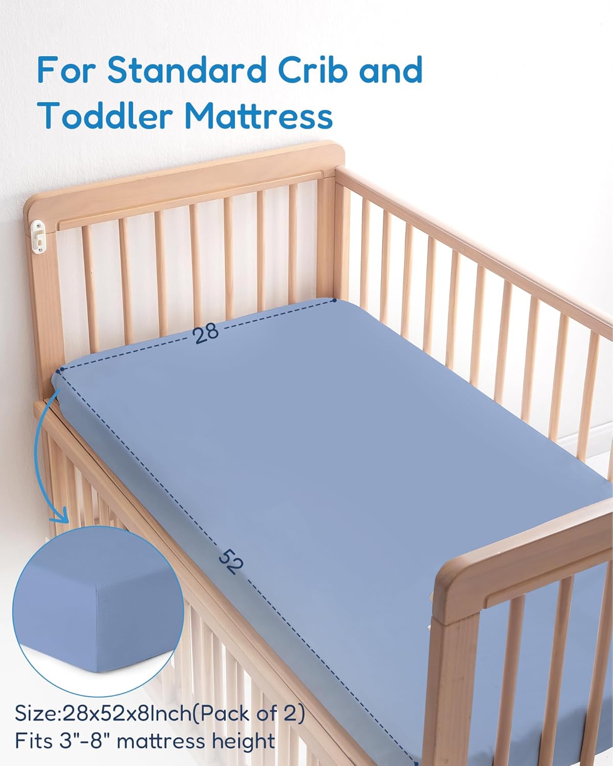 Baby Crib Sheets for Standard Crib Mattress, Soft and Breathable, Cloud+Blue Crib Sheet, Safe and Cozy, Fits 28''x52''x9'' Extra Deep Pocket