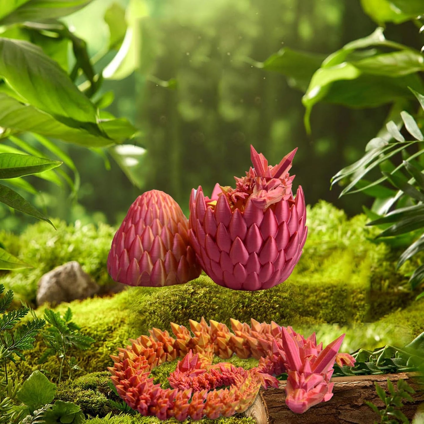 3D Printed Dragon Eggs with Dragon Inside Mystery Dragon Egg 3D Printed Articulated Dragon Articulated Dragon with Dragon Egg, Flexible Joints Home Decor Executive Desk Toys (Red & Gold)