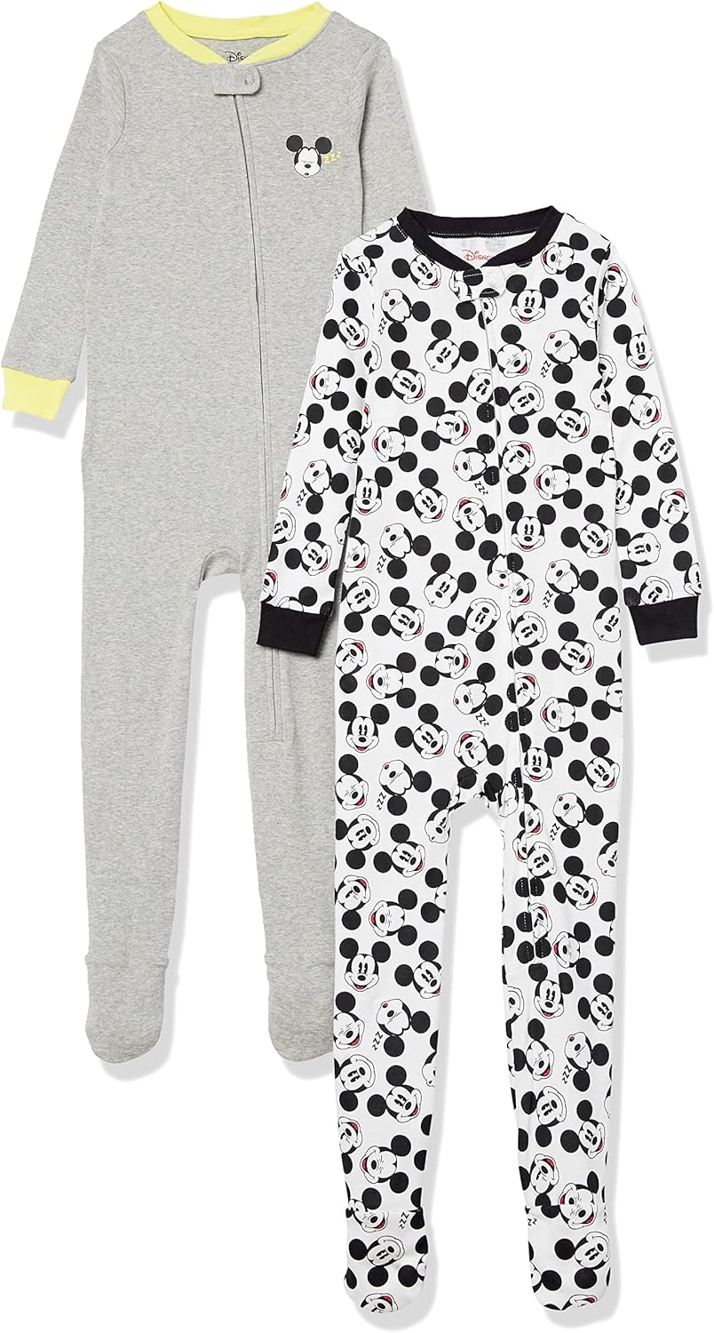 Amazon Essentials Disney | Marvel | Star Wars Unisex Babies' and Toddlers' Snug-Fit Cotton Footed Pajamas, Multipacks