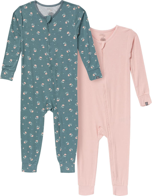 Modern Moments by Gerber Baby Girls' Viscose 2-Pack Footless Tight Fitting Pajamas