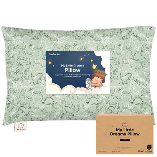 KeaBabies Toddler Pillow with Pillowcase, Jumbo 14X20 - Soft Organic Cotton Toddler Pillows for Sleeping - Machine Washable - Perfect for Travel, Toddler Bed Set (DinoDood)