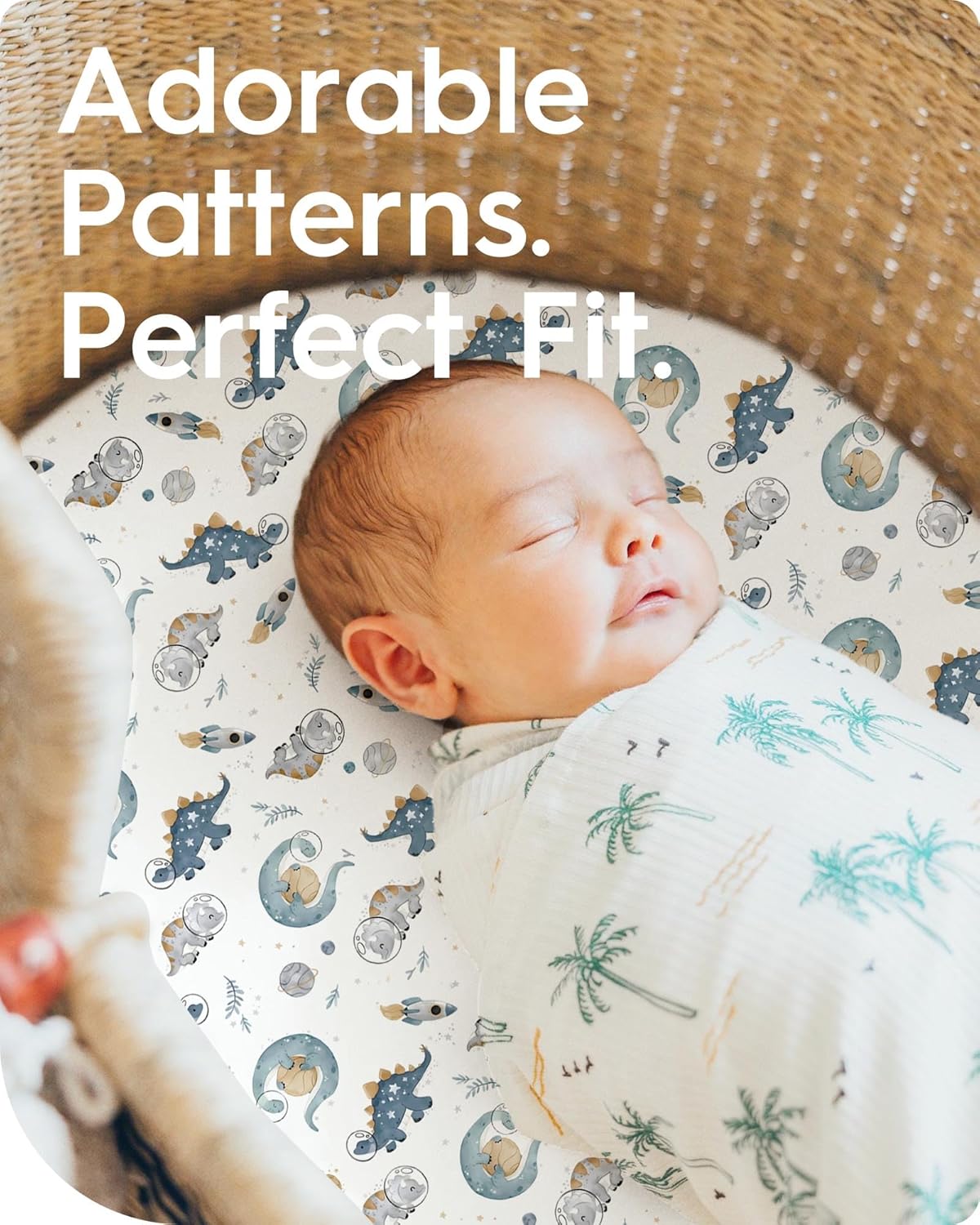 Bassinet Sheets for Baby Boy Girl, TotBasic Buttery Soft Universal Bassinet Fitted Sheet, Compatible with Halo, Mika Micky, Baby Delight, Dream On Me, Maxi COSI and More Bassinet Mattress(Dino&Whale)