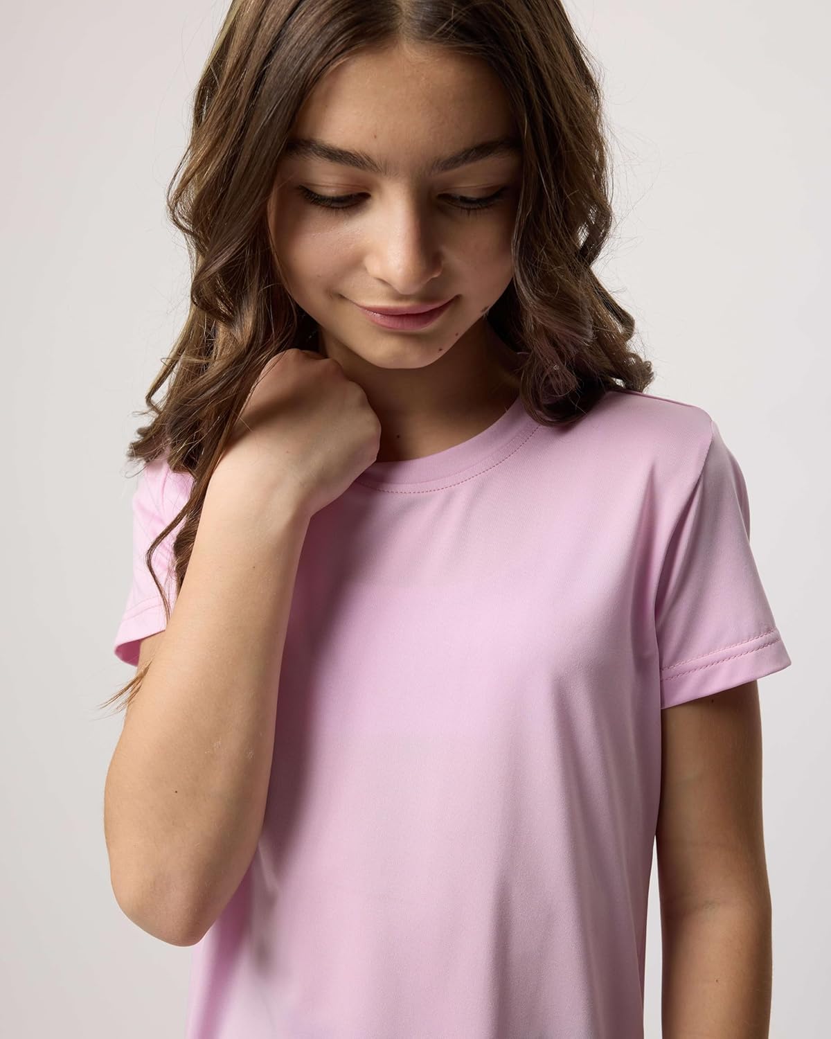 Real Essentials 5 Pack: Girls Short Sleeve Dry-Fit Crew Neck Active Athletic Performance T-Shirt