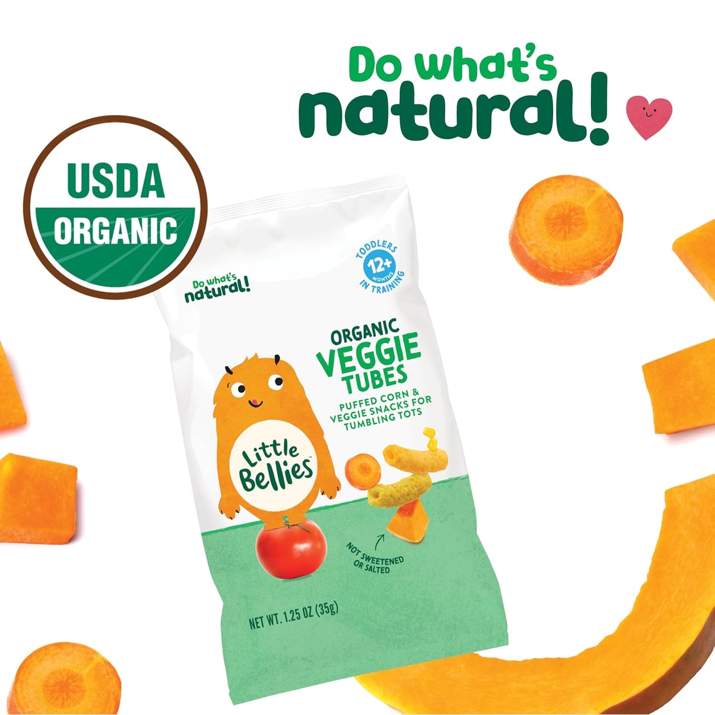 Little Bellies Organic Veggie Tubes Toddler Snack (Pack of 4 x 1.25 oz Individual Packs)