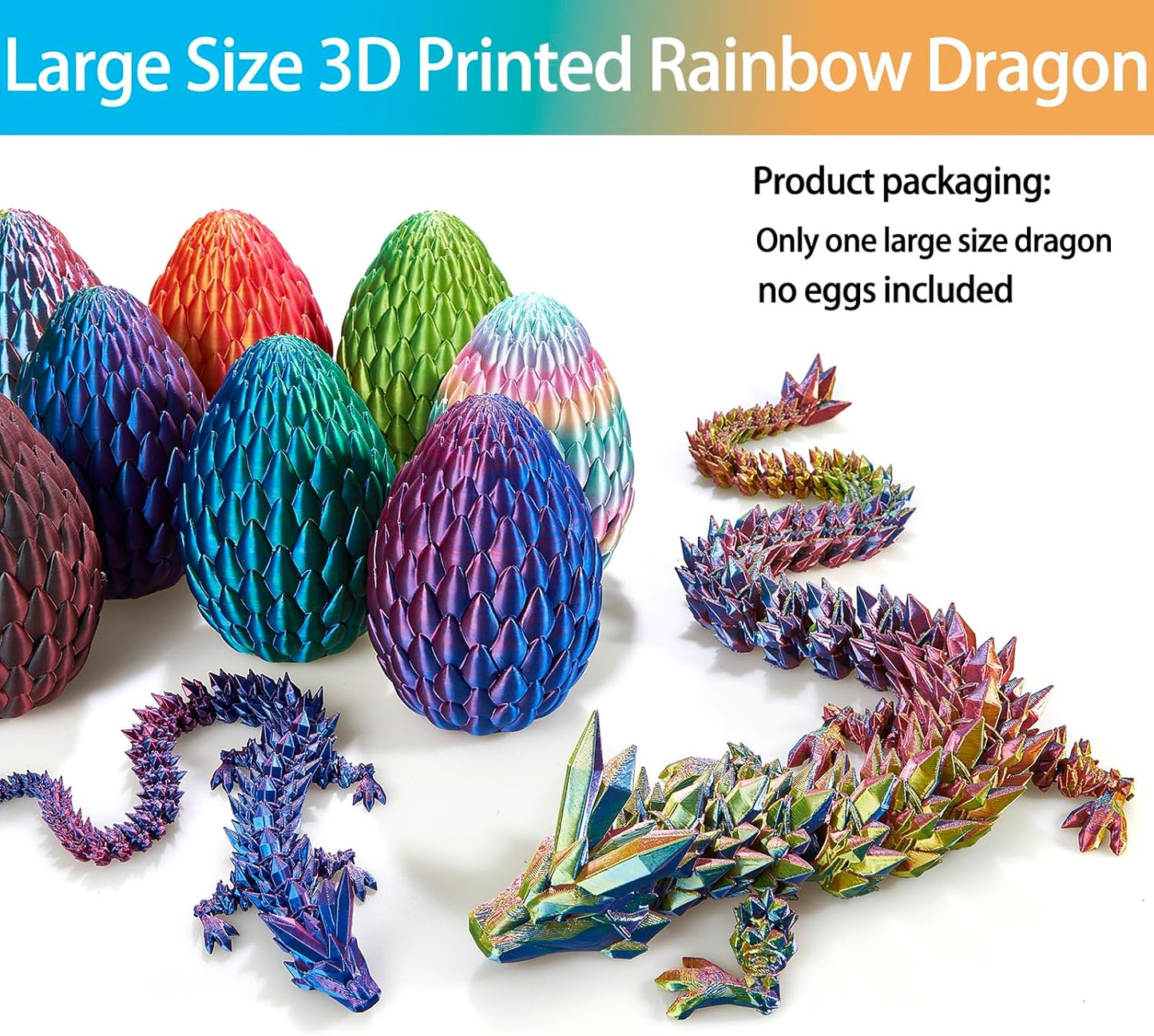 3D Printed Dragon, 3D Dragon,24 Inch 3D Printed fidget Dragon, Bigger Fidget Crystal Dragon Toys, 3D Printed Articulated Dragon for Home Office Car Desk Decor Toys (Red Yellow Blue)