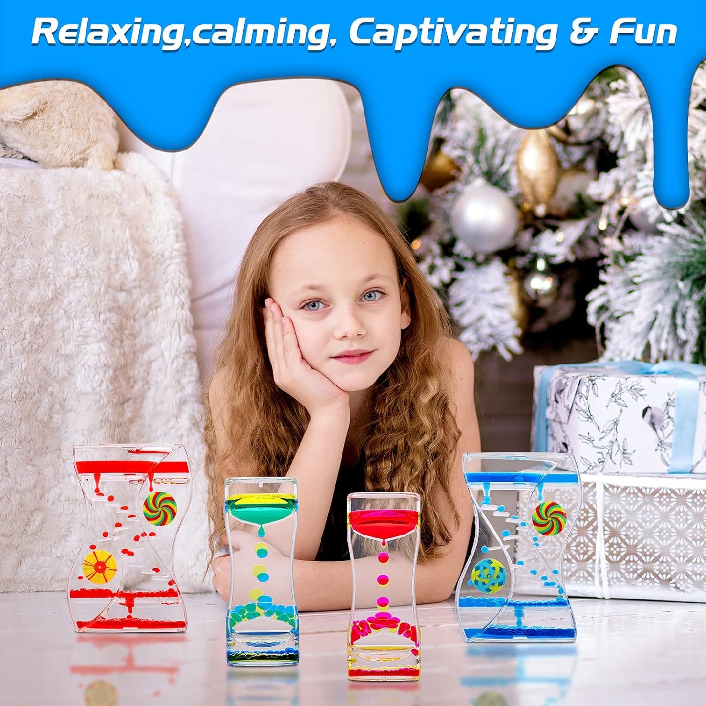 XINBAOHONG Liquid Motion Bubbler Sensory Toy for Kids and Adults 4-Pack，Calming Stress Relief Fidget Toys for ADHD Autism, Office Desk Decor