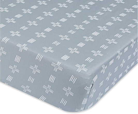 Crane Baby Soft Cotton Crib Mattress Sheet, Fitted Sheet for Cribs and Toddler Beds, Blue River Dash, 28”w x 52”h x 9”d