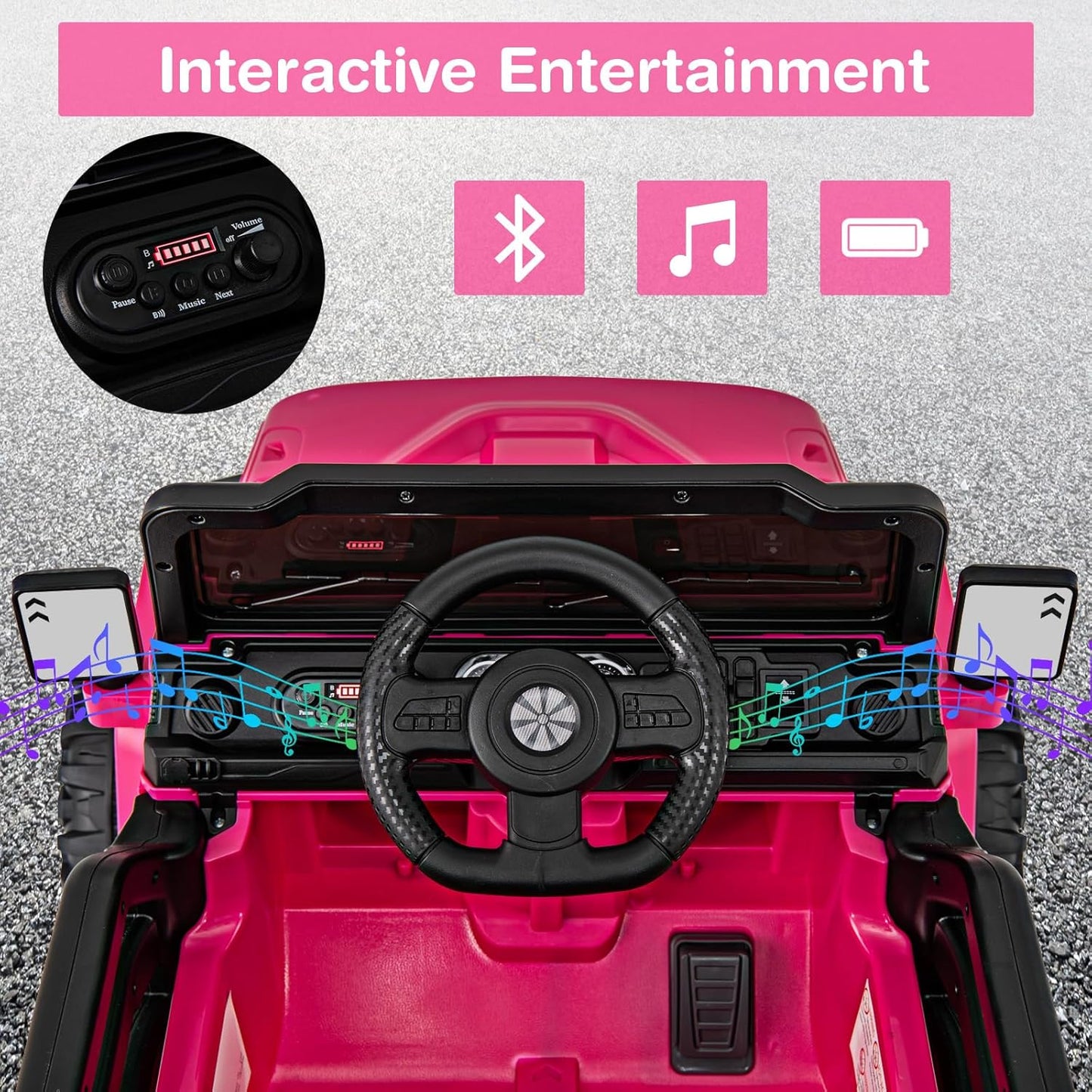 Costzon 12V Kids Ride on Truck Car, Electric Vehicle w/Remote Control, Threaded Wheels, 3 Speeds, LED Lights, Music, Horn & Wireless Connection, Battery Powered Ride on Toy for Boys & Girls 3+ (Pink)