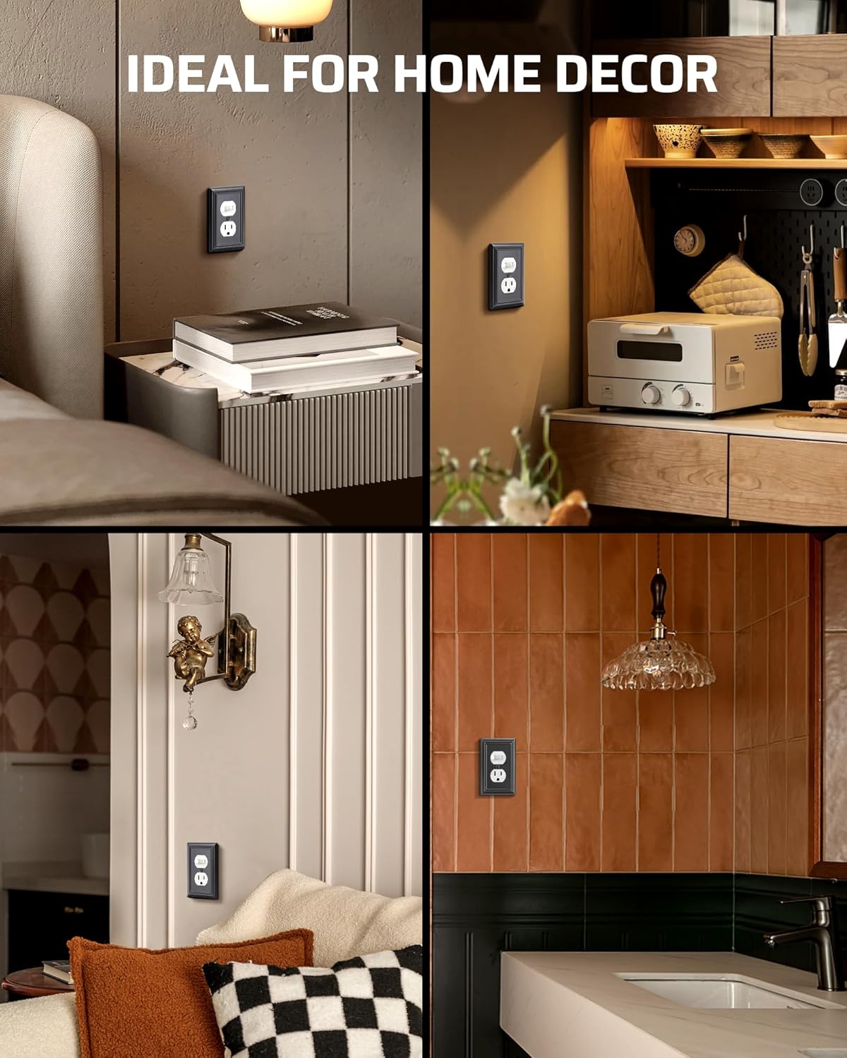 DEWENWILS 4 Pack Black Metal Outlet Covers, 4.88"×3.13" Electric Covers for Outlets, Kitchen Wall Plates, Electric Cover Plates for Outlets