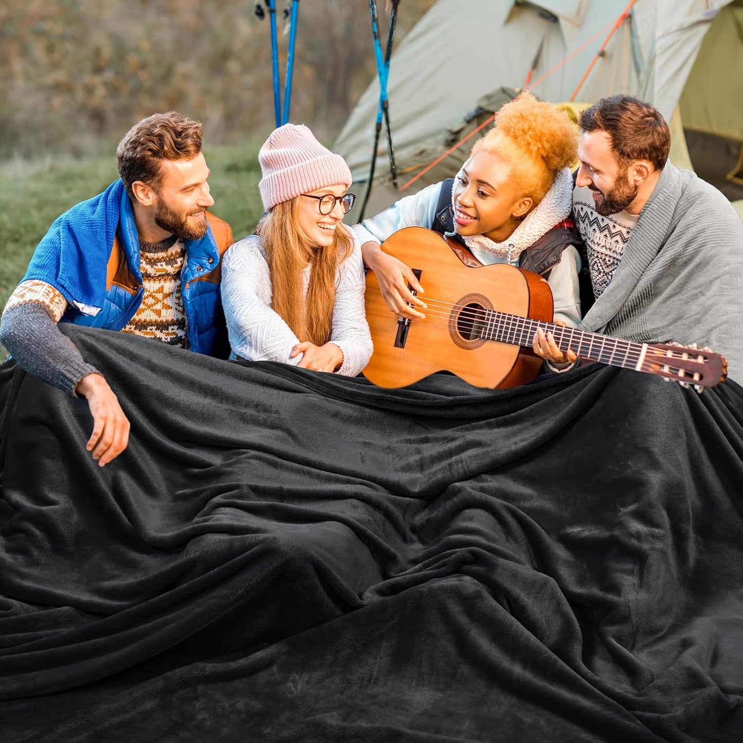 PHF Oversized King Fleece Blanket 120"x120", No Shed No Pilling Big Soft Blanket, Extra Large 10'x 10' Lightweight for Bed, Sofa Travel and Camping, Suitable for All Season, Black