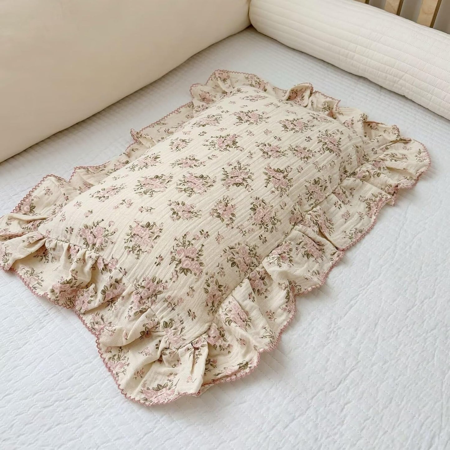 BuLuTu Muslin Toddler Kids Pillowcases Standards Size Pillow Cases for Toddlers Bed, Pink Floral Girls Boys Pillow Covers Fit for Children Pillow Sized 20"x26", Envelope Closure