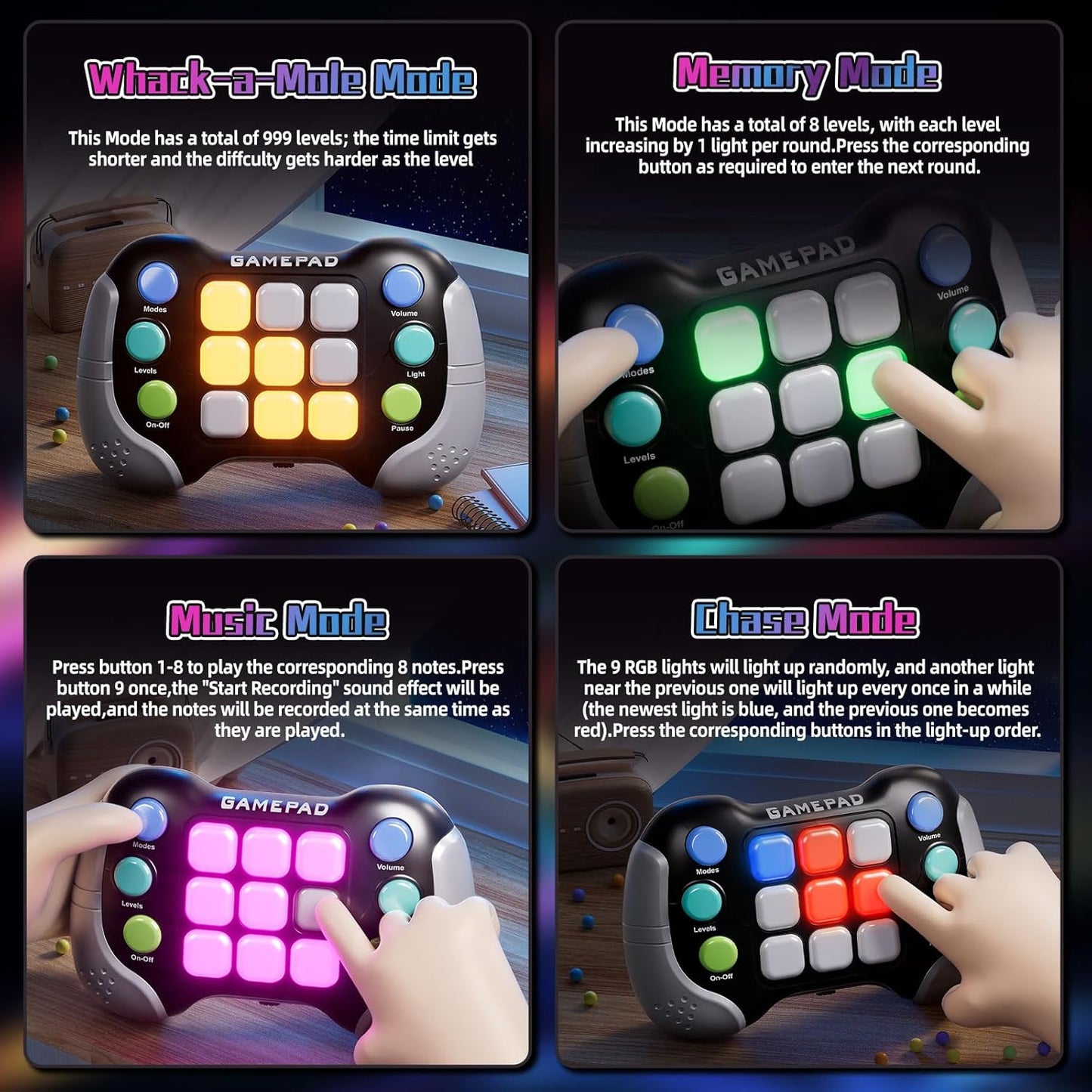 2024 New Fast Push Game Light Up Pop Fidget Toys,Its Electronic Handheld Game for Kids Teens Adults,Youth Quick Push Buttons Gamepad,Xmas Birthday Gifts Toys for Boys Girls,Ages 3 and Up(Black)