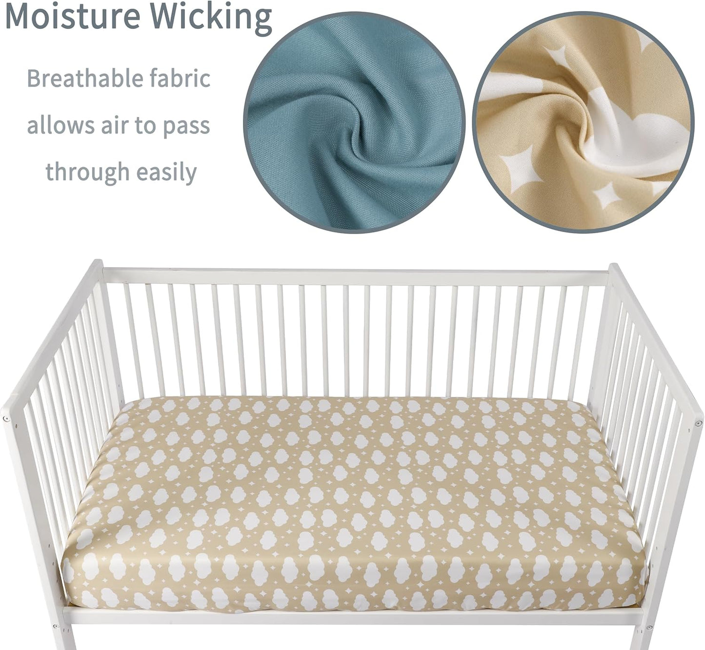 Baby Crib Sheets for Boys Girls, 2 Pack Fitted Crib Sheet for Standard Crib and Toddler Mattress, Soft Microfiber Baby Sheet 52x28x8in. (Clouds & Dark Green)