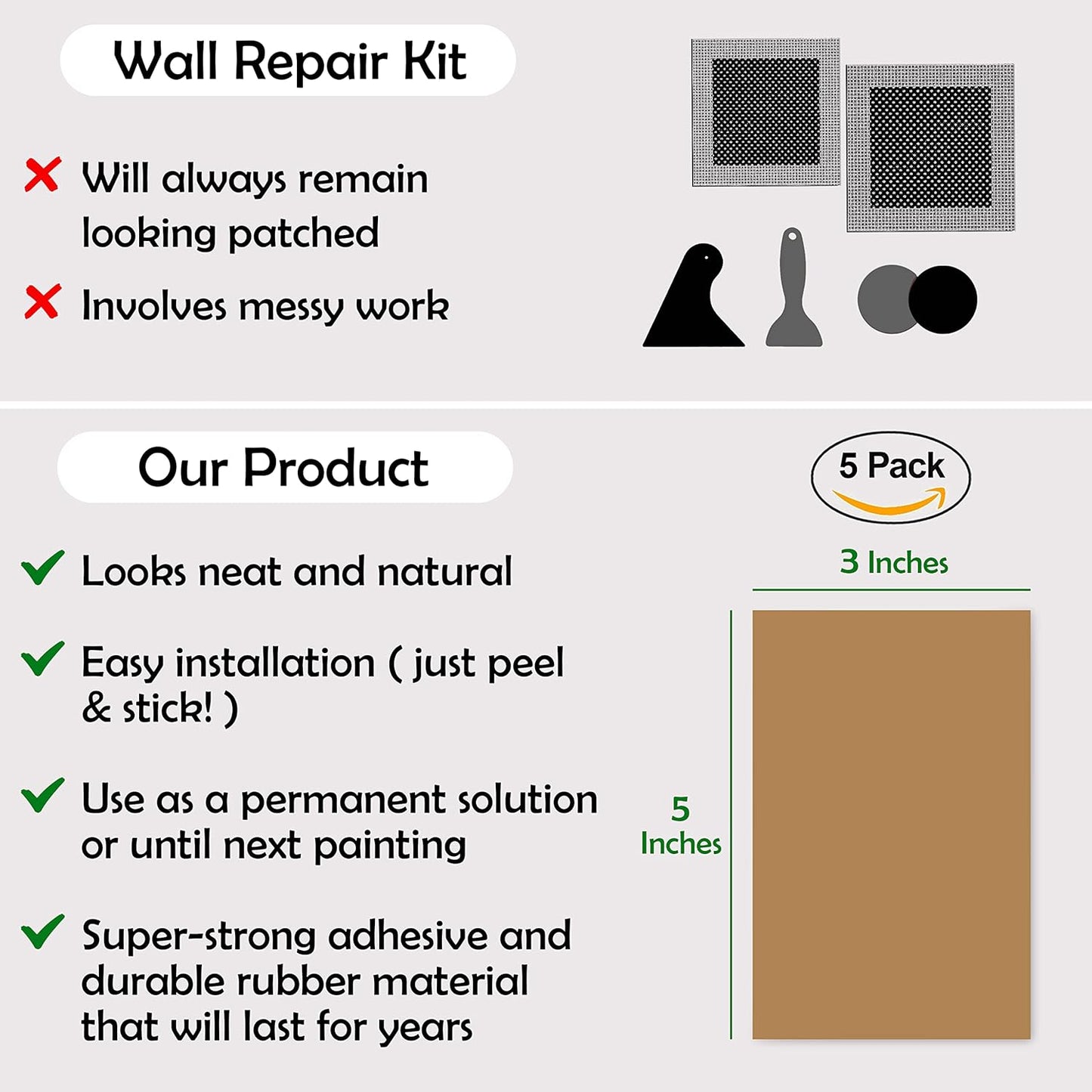 Rubber Bond Self-Adhesive Rubber Wall Outlet Cover Plate 5 Pack - Easy to Apply Peel & Stick Drywall Hole Patch - 5x3 Inch Screwless Blank Wall Plate Cover - Premium Rubber Wall Hole Cover (Brown)