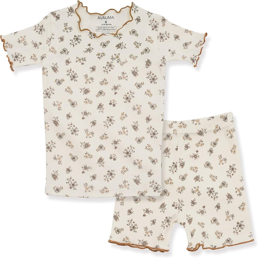 AVAUMA Baby Boy Girl Pajama Set 6M-7T Kids Cute Toddler Snug fit Flower Pattern Design Pjs Cotton Sleepwear Ruffled Shirring