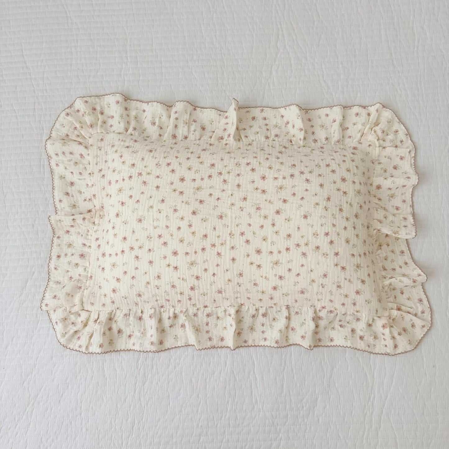 BuLuTu 2-Layer Cotton Muslin Toddler Pillowcases for Girls Boys Floral Pillow Cover Decorative Pillow Cases Gauze Cotton Small Pillow Protector for Crib, Envelope Closure, 14"x20",1 pc