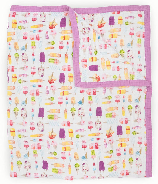 Little Unicorn Premium Quilted Throw | Super Soft, Multi-Layered Muslin XL Blanket| Great for Kids & Families (Brain Freeze)