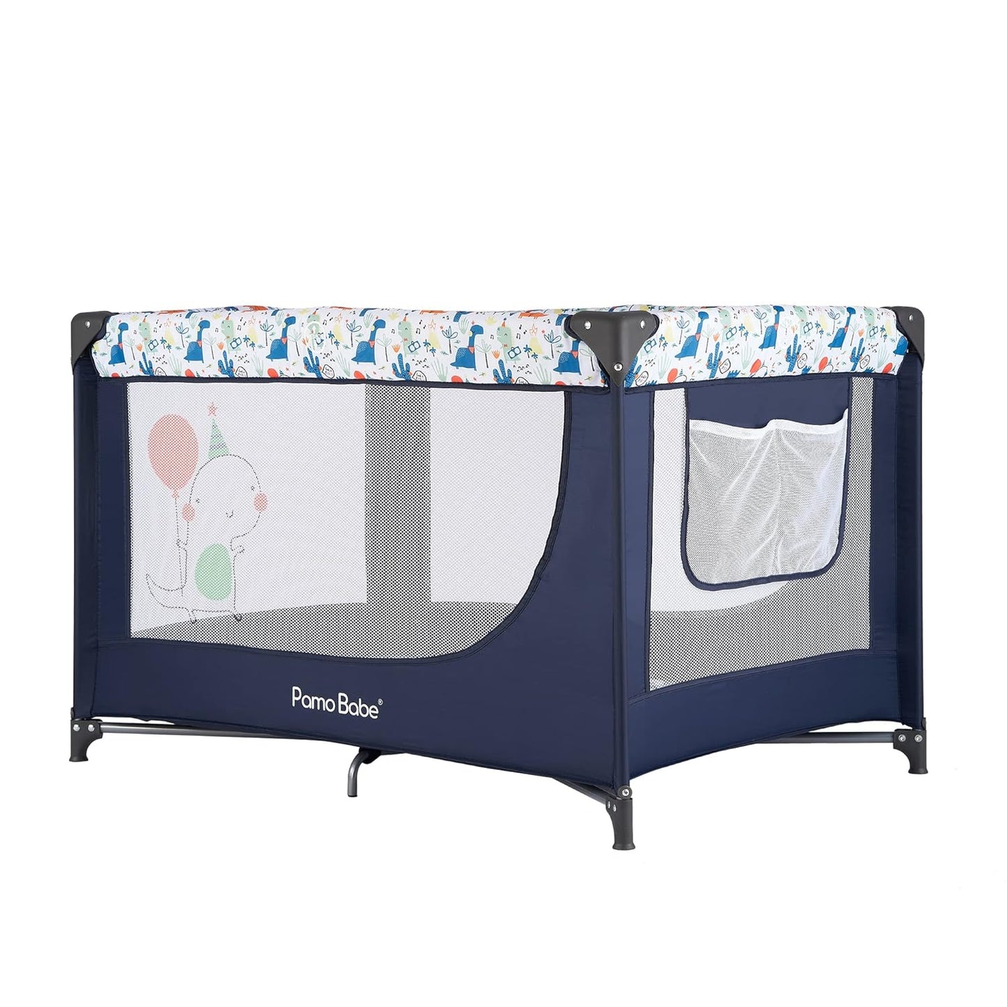 Pamo Babe Travel Foldable Portable Bassinet Baby Infant Comfortable Play Yard Crib Cot with Soft Mattress Breathable Mesh Walls, and Carry Bag Blue