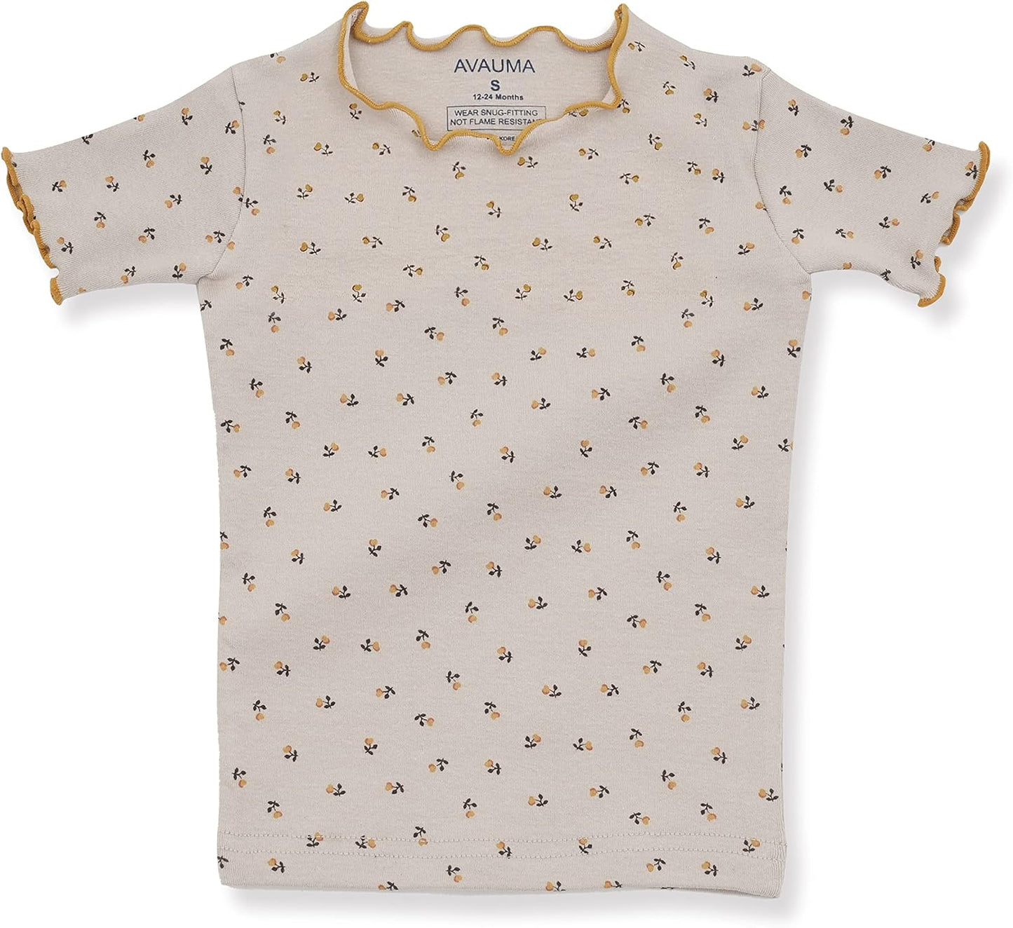 AVAUMA Baby Boy Girl Pajama Set 6M-7T Kids Cute Toddler Snug fit Flower Pattern Design Pjs Cotton Sleepwear Ruffled Shirring