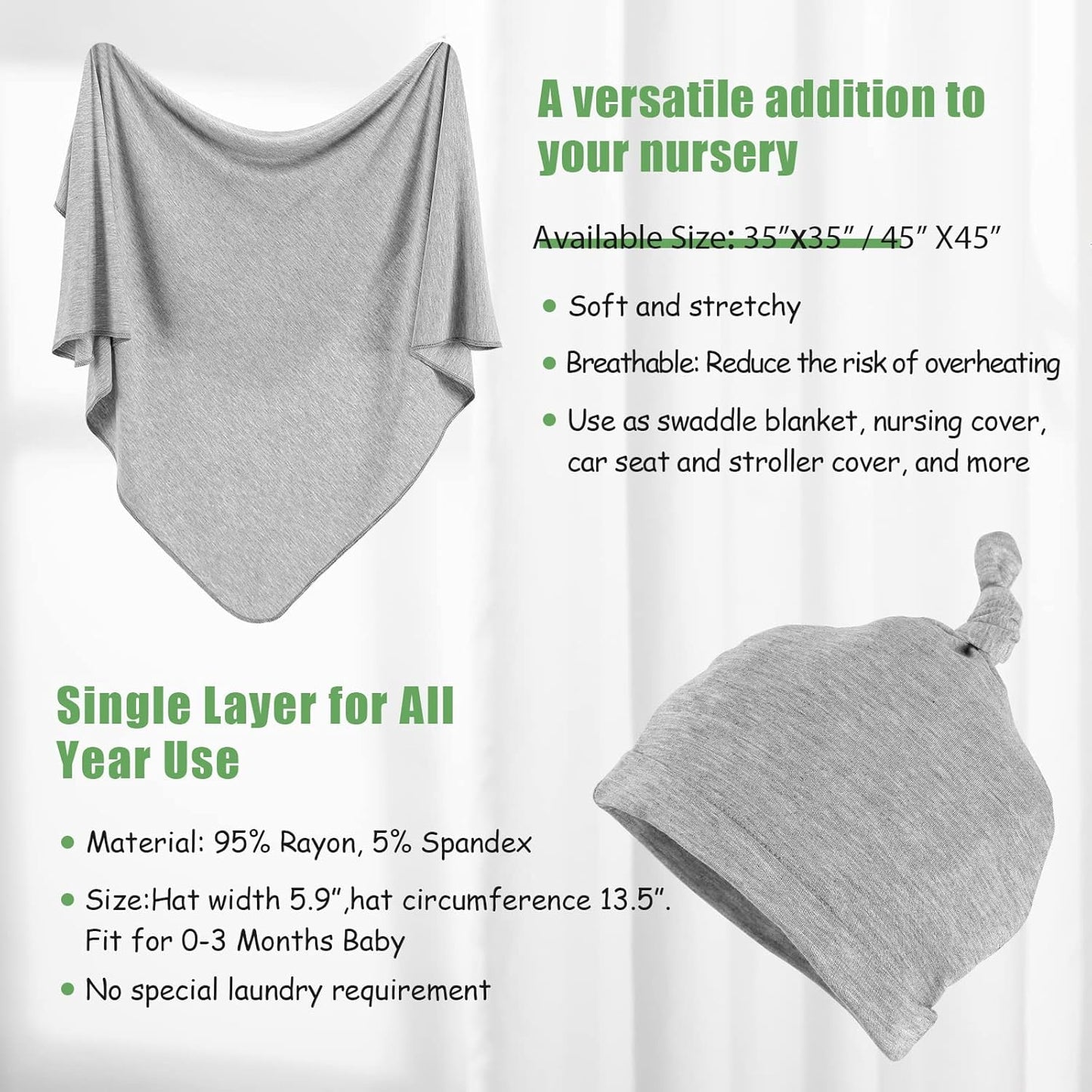 iEvolve Cotton Knitted Baby Swaddle Blanket with Hat Headband Set Newborn Swaddle Wrap Receiving Blankets for Baby Girl Boy 35" x 35"(Sapphire Blue)