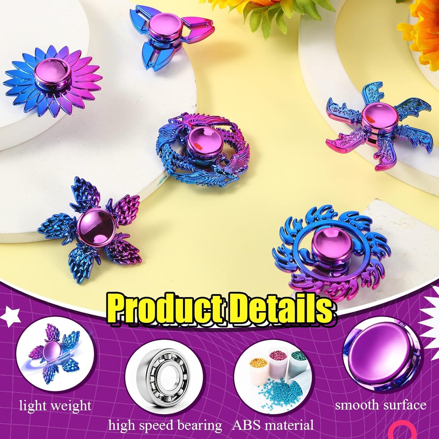 Woanger 24 Pcs Cool Spinners Metal Looking Spinner Toy Finger Spinners Toy Pack Stress Relief Hand Spinner for Adults Teens Anxiety Party Favor Stocking Stuffers Gift(Golden Purple)