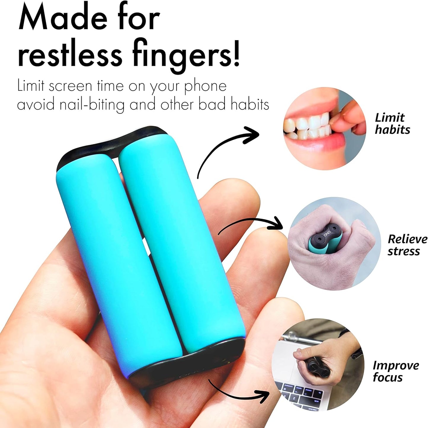 ONO Roller - Handheld Fidget Toy for Adults | Help Relieve Stress, Anxiety, Tension | Promotes Focus, Clarity | Compact, Portable Design (Junior Size/ABS Plastic, Teal)