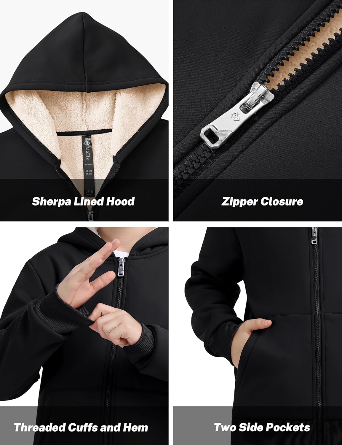 MoFiz Kids Fleece Jackets Sherpa Lined Hoodie Jacket Hooded Zip up Sweatshirt Coats for Boys Girls Winter Casual Outerwear