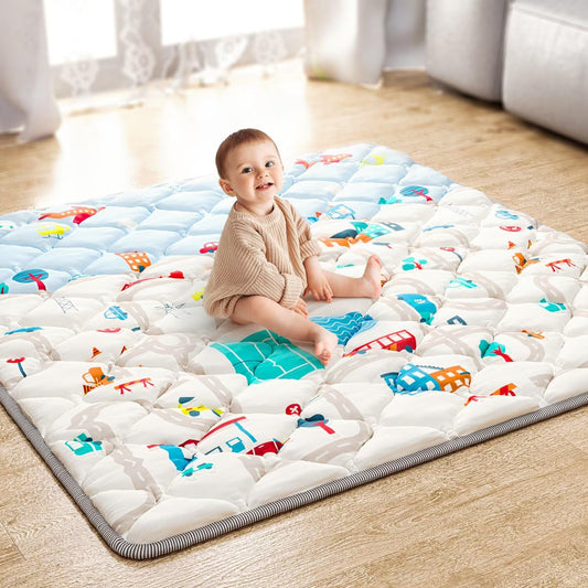 Premium Foam Baby Play Mat 50x50 Playpen Mat Thicker Cushioned Crawling Mat Waterproof Baby Floor Play Mat Non-Slip Activity Mat for Baby and Toddlers Infants Play & Tummy Time(50x50, Car)