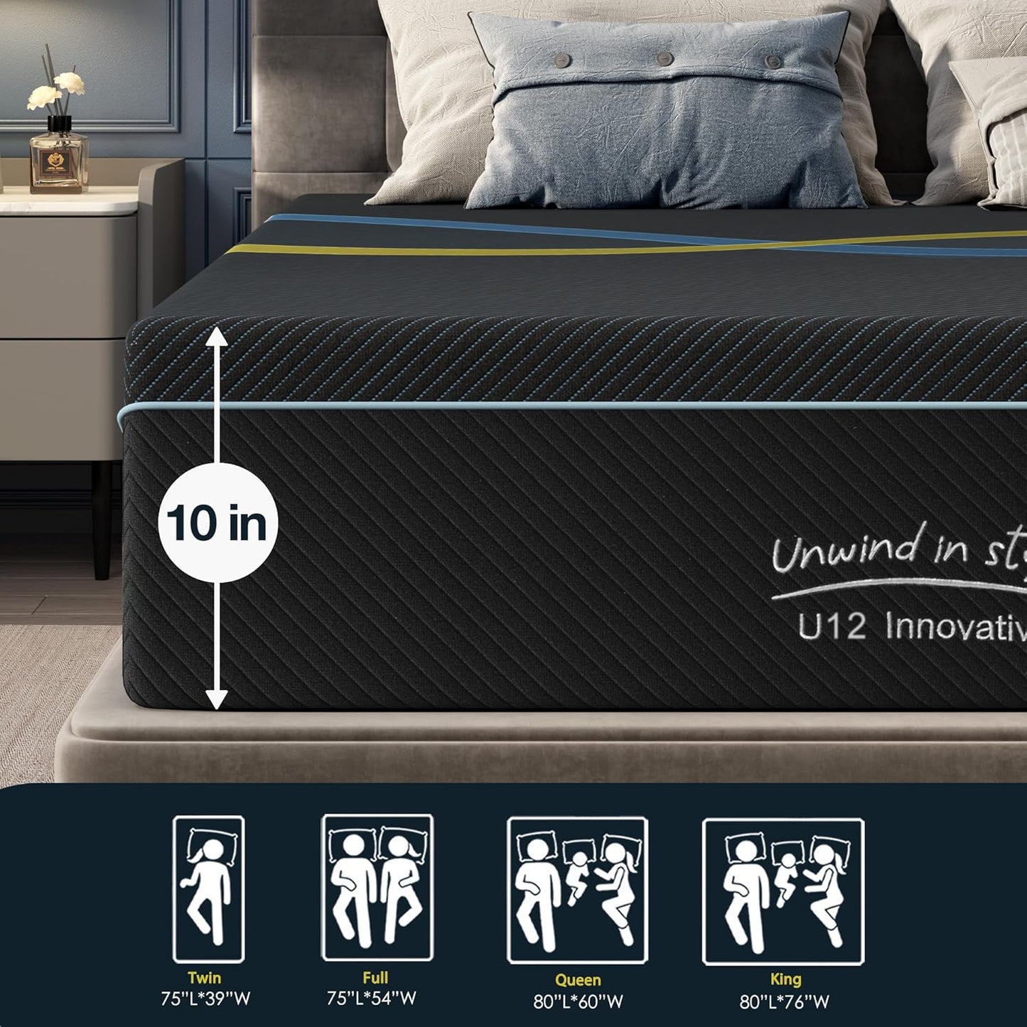 10 inch King Mattress Multi-Layer Memory Foam Mattress - Medium Firmness with Bamboo Charcoal & Green Tea Infusion