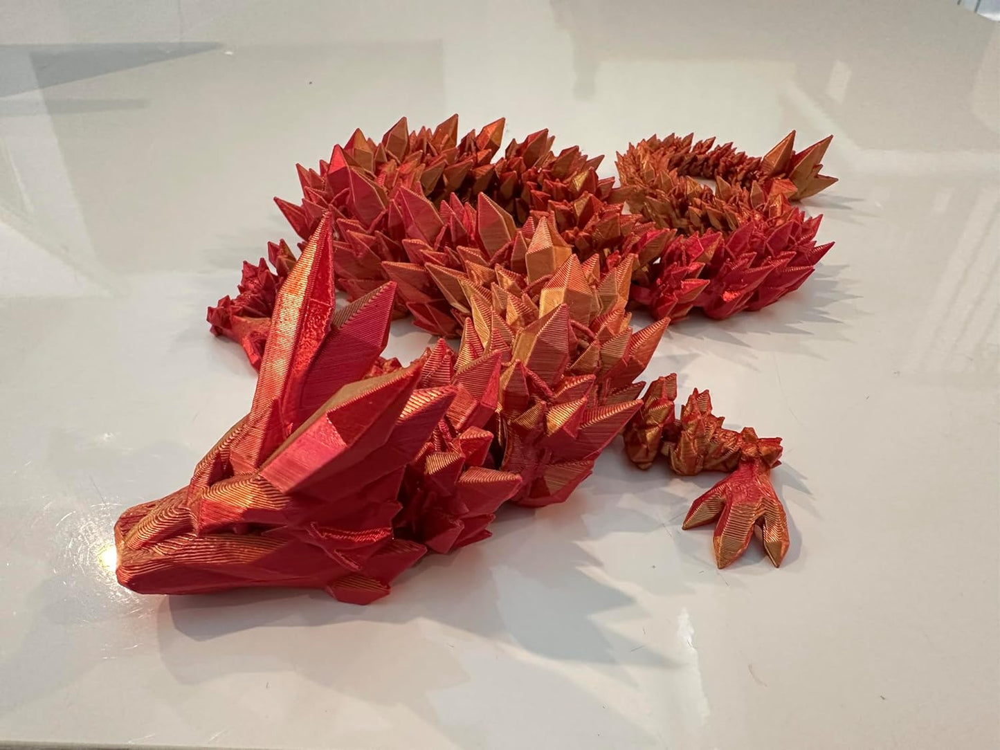 Crystal Dragon - Articulated Flexi Dragon - 3D Printed Gift (Adult, Red/Gold)