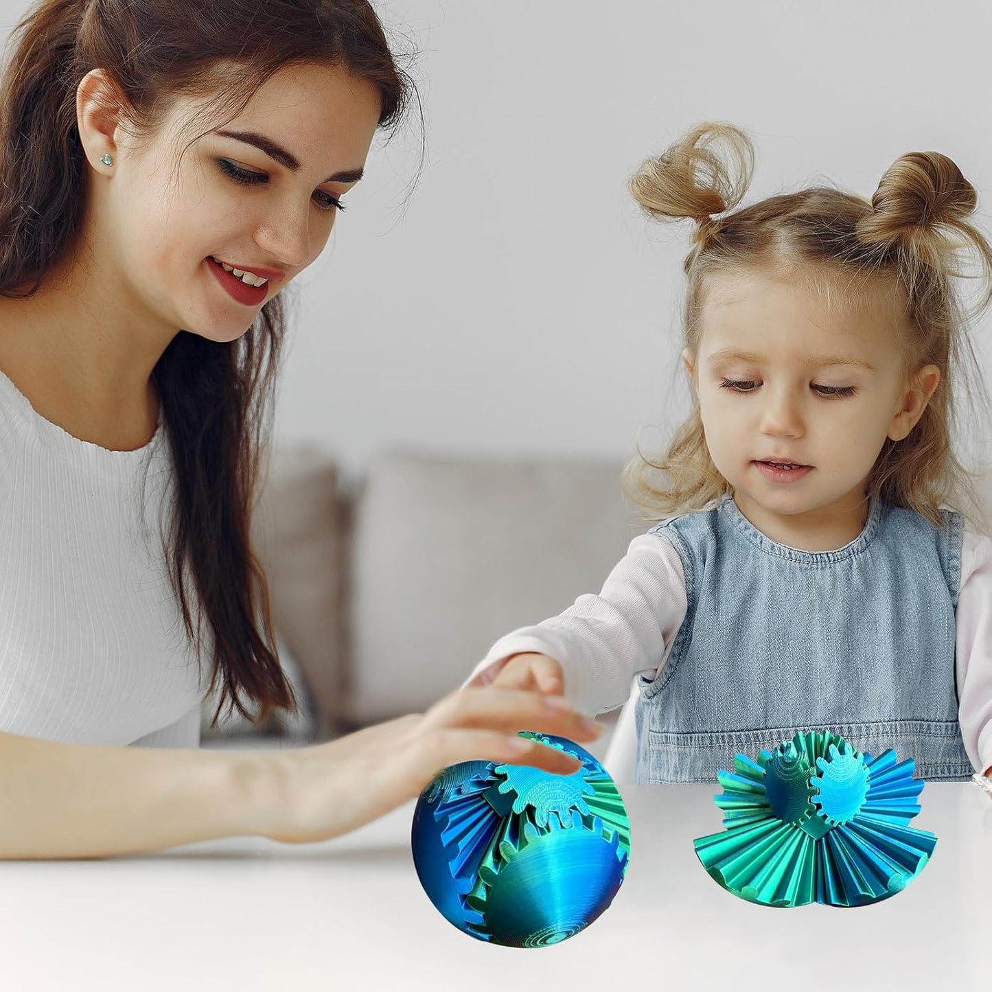 Gear Ball, Gear Sphere, 3D Printed Gear Ball Spin Ball or Cube Fidget Toy, Stress Ball, Fidget Ball, Gear Toy for Stress and Anxiety Relaxing (Color A)