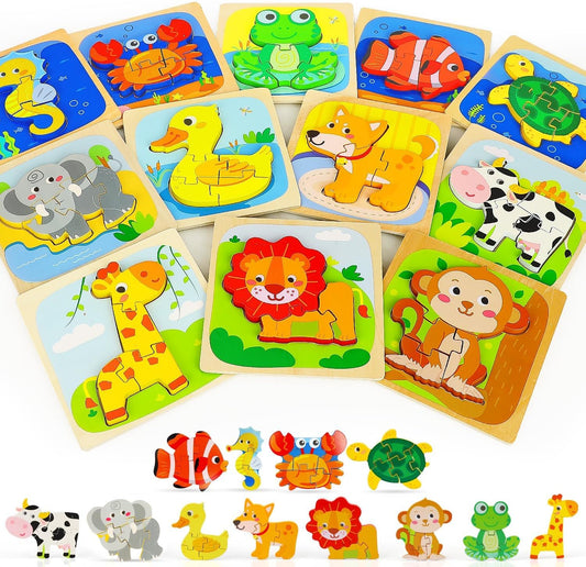 TOY Life Wooden Puzzles for Toddlers 2-4, Montessori Toys for 1 2 3 Year Old Toddler Boys Girls, Animals Jigsaw Puzzles, Educational Learning Toy Kids Puzzle, Best Gifts Toys for Baby Ages 1-3 2-4