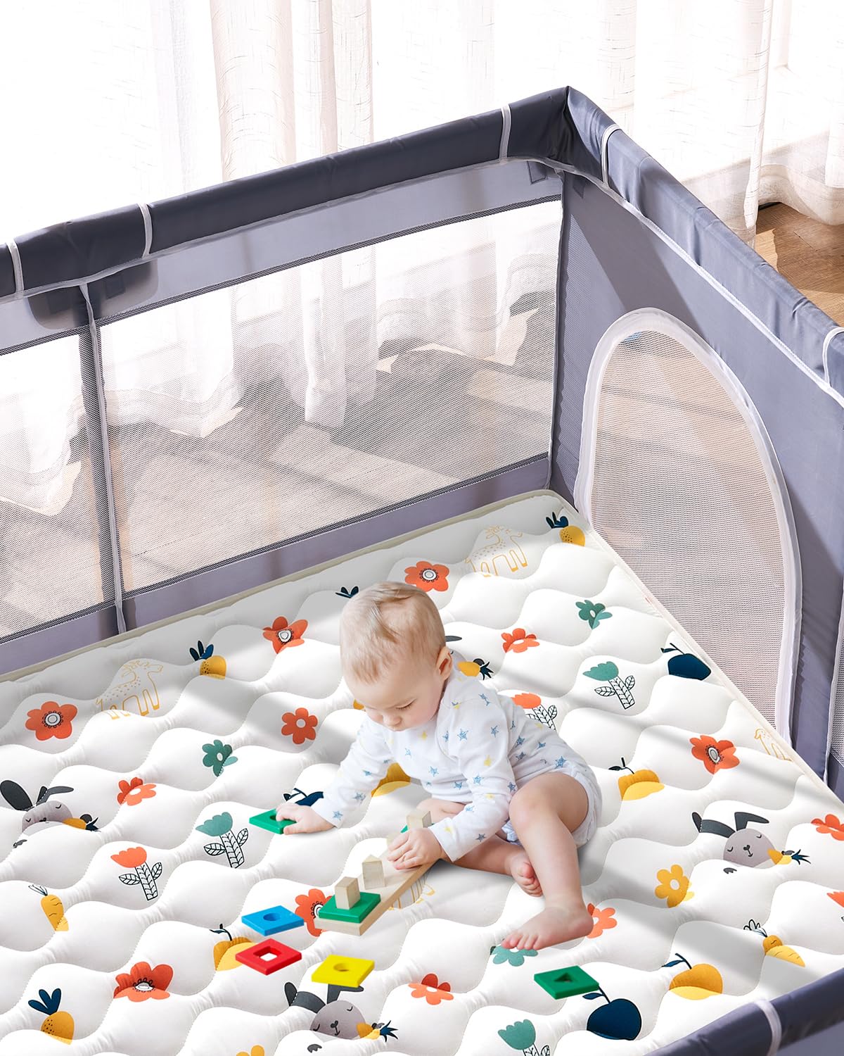 Odorless Premium Foam Baby Play Mat 71" x 59", Soft Microfiber Fabric Crawling Mat for Floor- Comfortable and Hypoallergenic, Non-Slip Cushioned Floor Playpen mat for Infants,Babies,Toddlers
