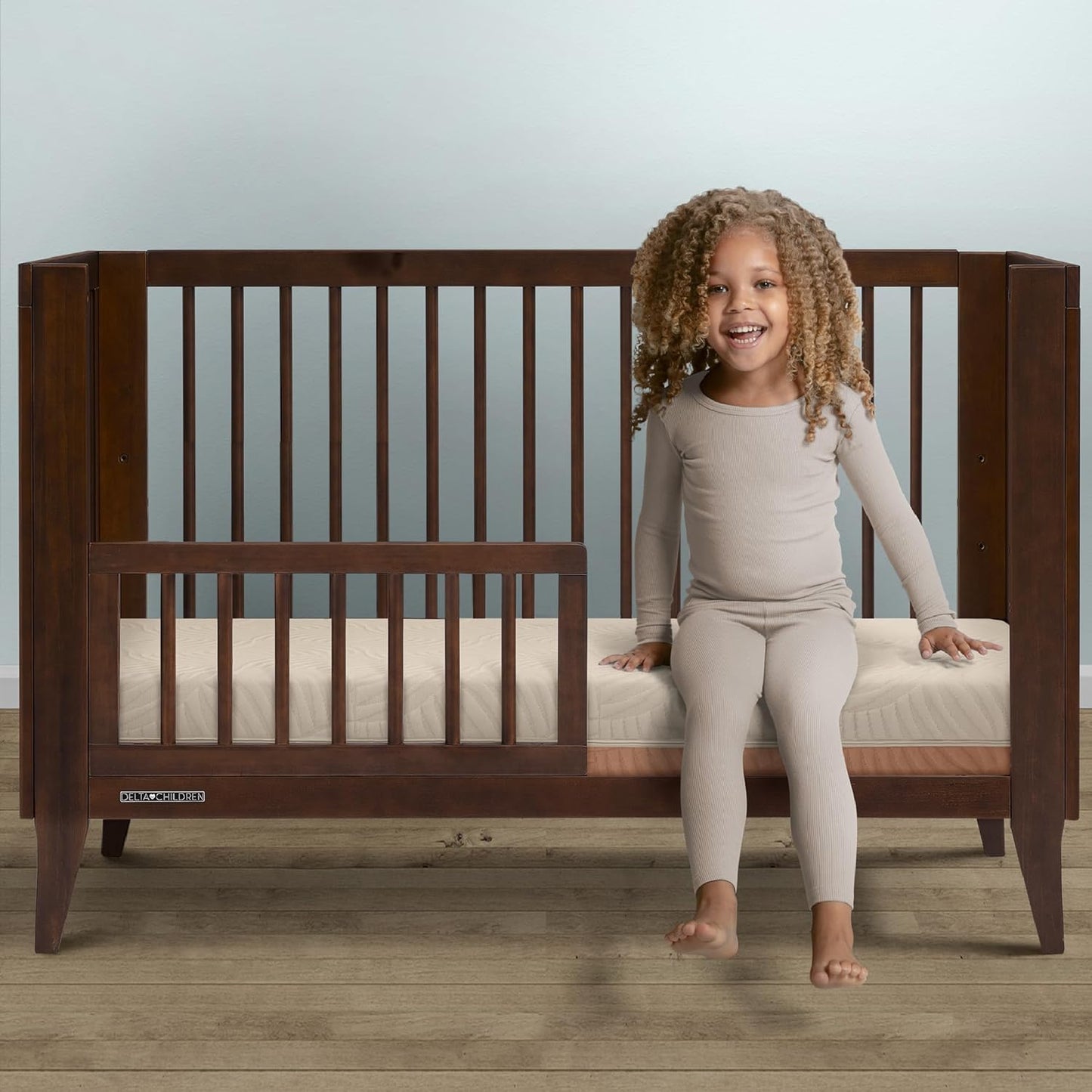 Delta Children Summer Breeze Mattress - Breathable Baby Crib & Toddler Mattress with Cloud Core - Machine Washable Cover - GREENGUARD Gold – Waterproof - Sustainably Sourced Core, Apricot/White