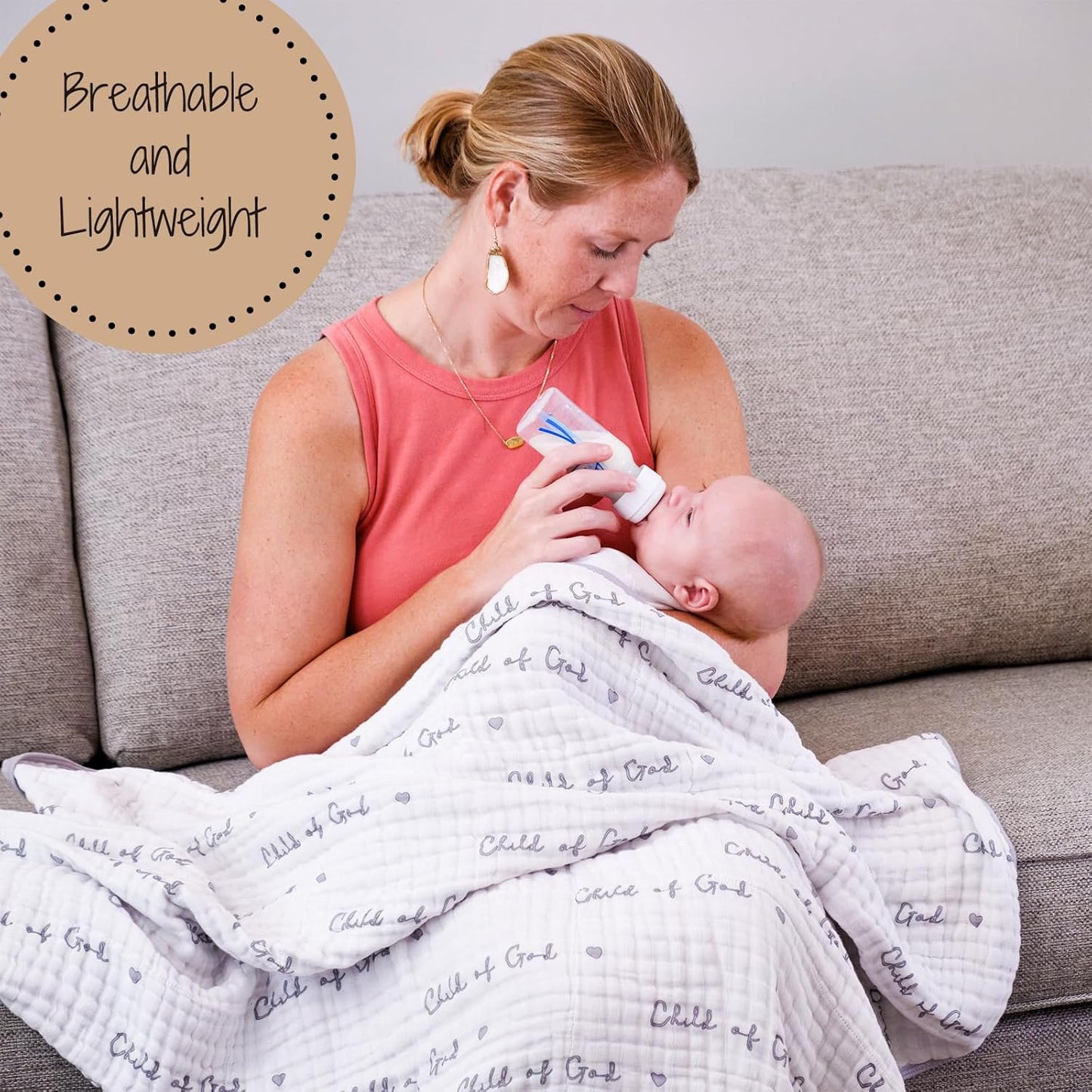 LollyBanks Muslin Baby Blanket 100% Organic Cotton, Muslin Quilt Lightweight, Toddler Blanket for Boy and Girl, 6 Layers Baby Blankets 47"x 47", Nursery Receiving Blankets (Christian Baby)