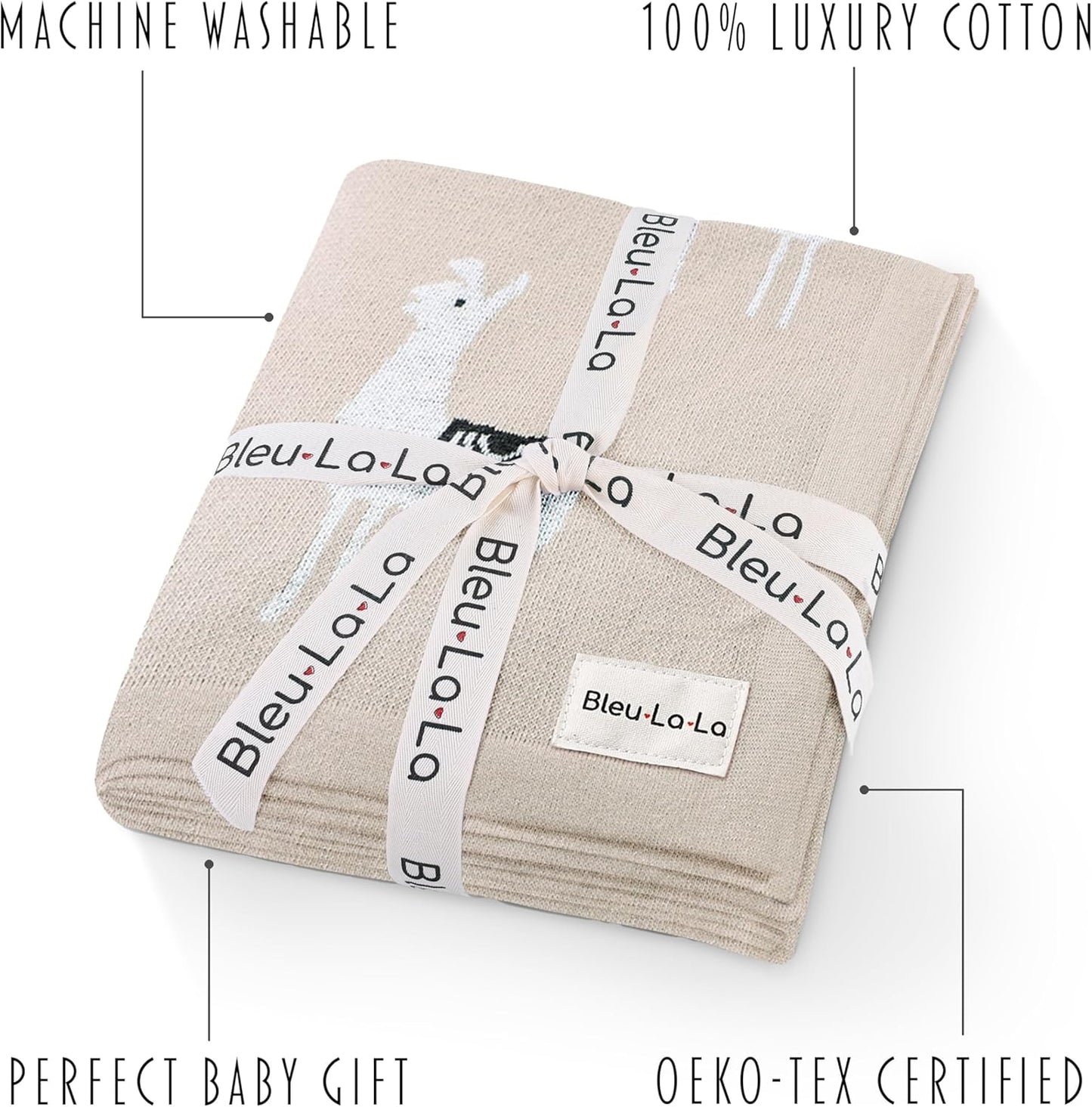 Unisex Cozy Receiving Swaddle Cuddle Stroller Crib Stroller 100% Fine Loomed Cotton Blanket - Quilt Blanket for Newborns, Infants Toddler, Boys and Girls (Llama - Cream)