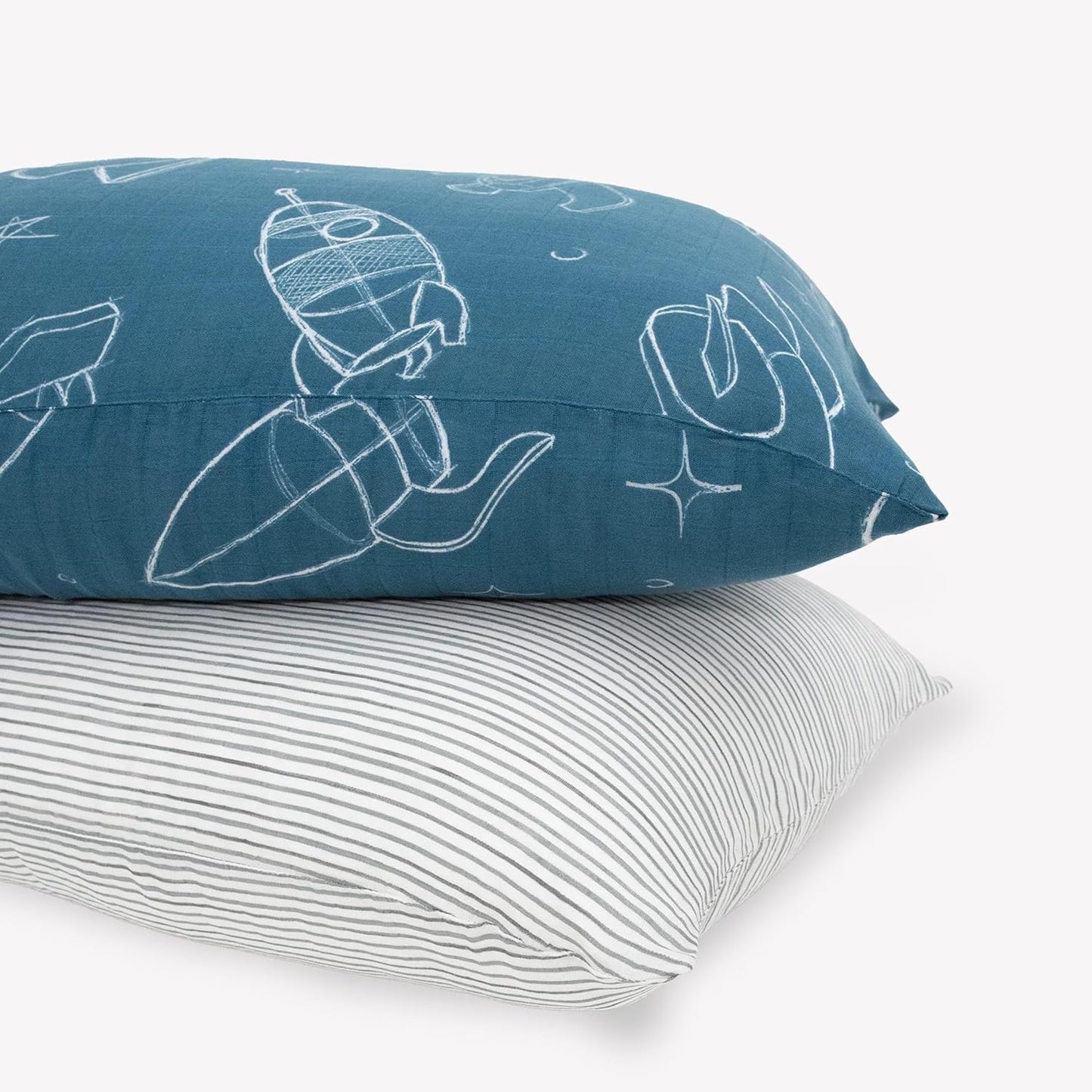 Little Unicorn Standard Pillowcase 2 Pack | Super Soft & Breathable Muslin Fabric | Snug Envelope Closure (Blast Off)