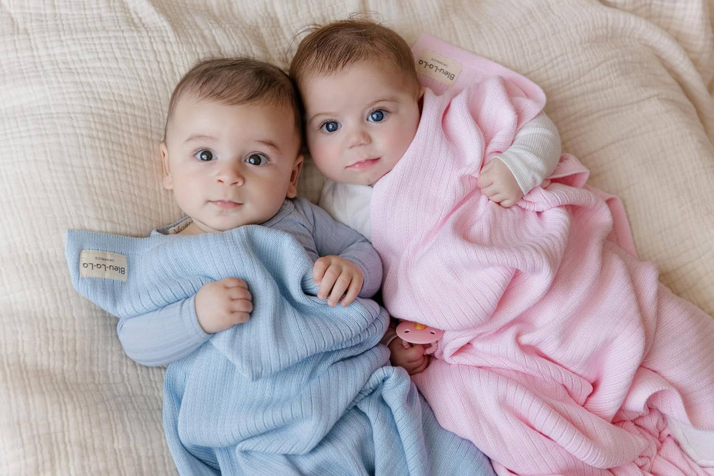 Organic Ribbed Swaddle Blanket for Boys & Girls - 100% Luxury Organic Soft Cotton Knit Warm Cozy Cuddle Stroller Crib Blanket for Newborns, Infants, & Toddlers (Sky Blue)