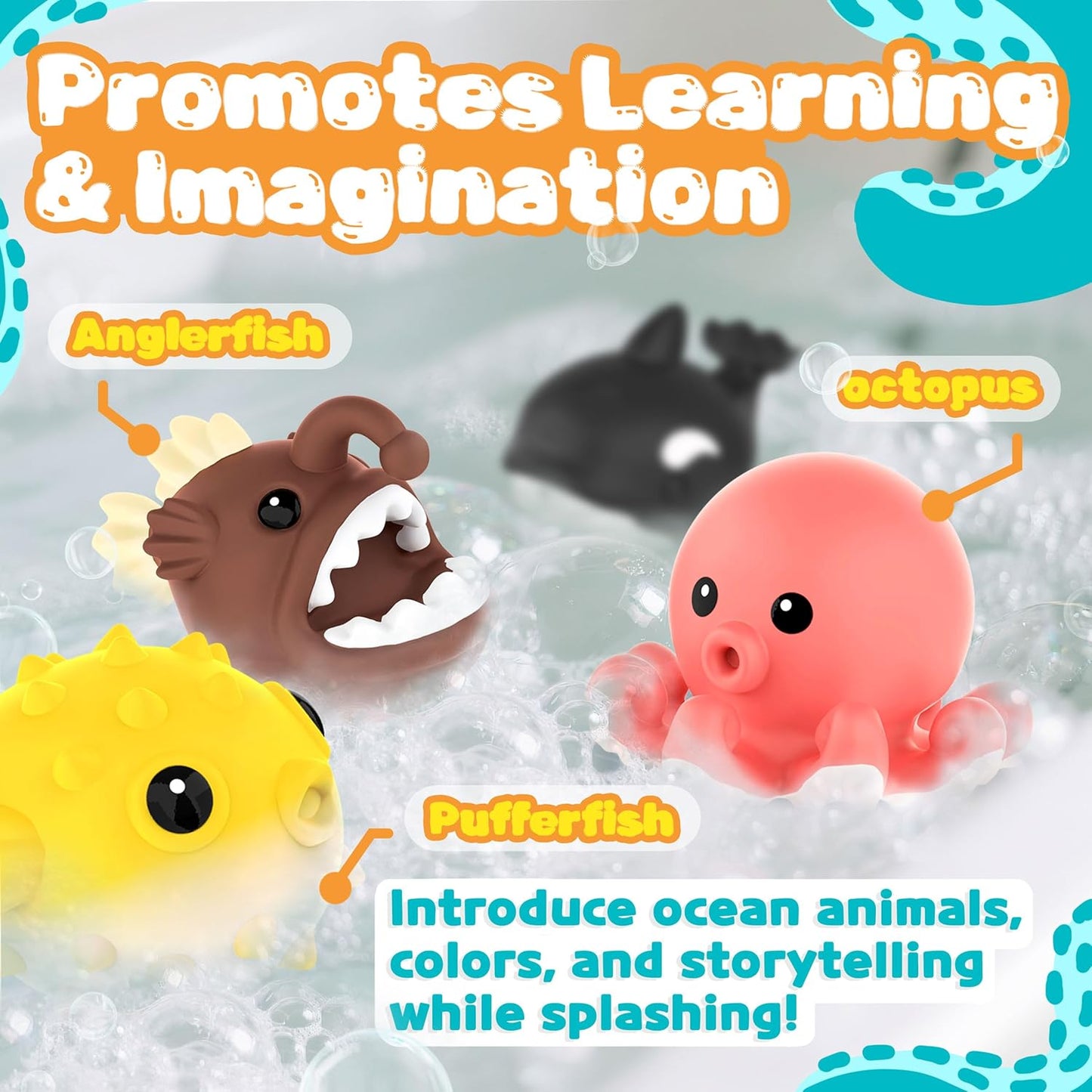 8 PCS Ocean Animal Bath Toys Mold Free Infant Bath Tub Toys for 12 Months - No Hole Bathtub Toys for Toddlers 1-3 Water Pool Toys for Baby Toddler Ages 1+